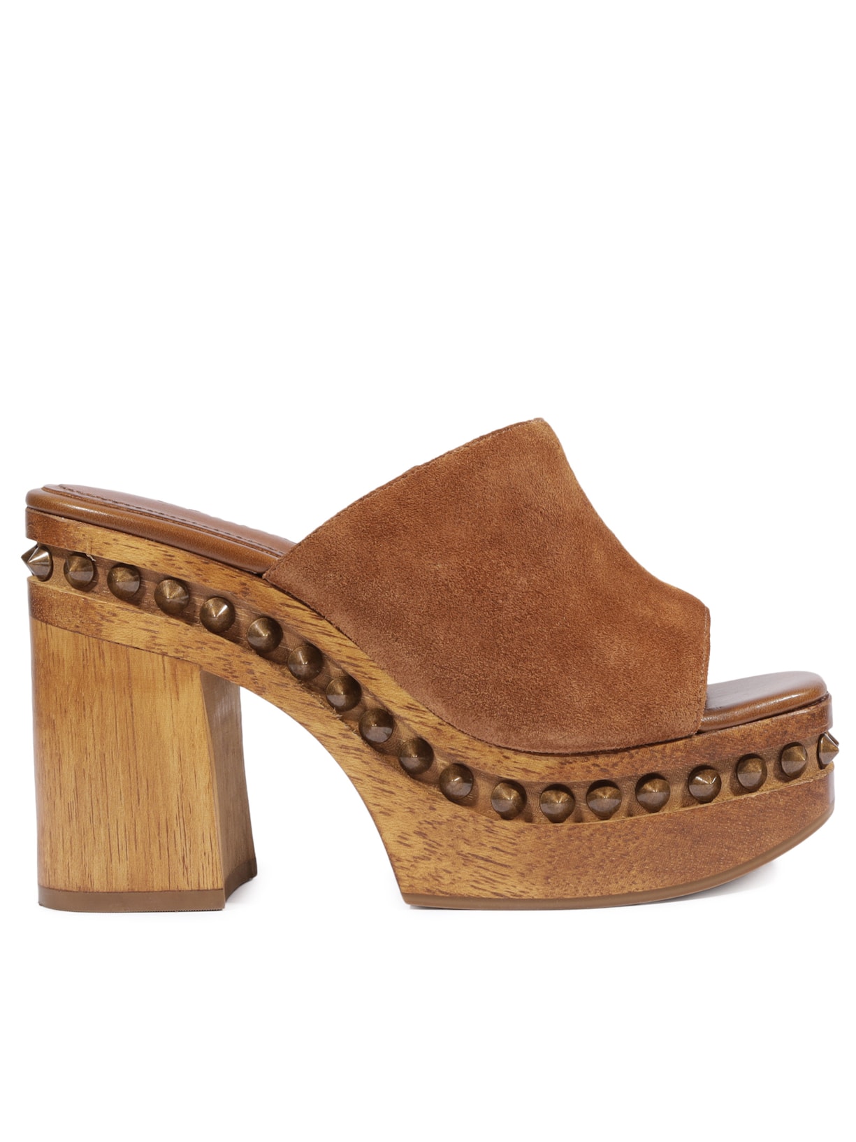 Sandália Feminina Tamanco Salto Alto Spikes Couro - Marrom