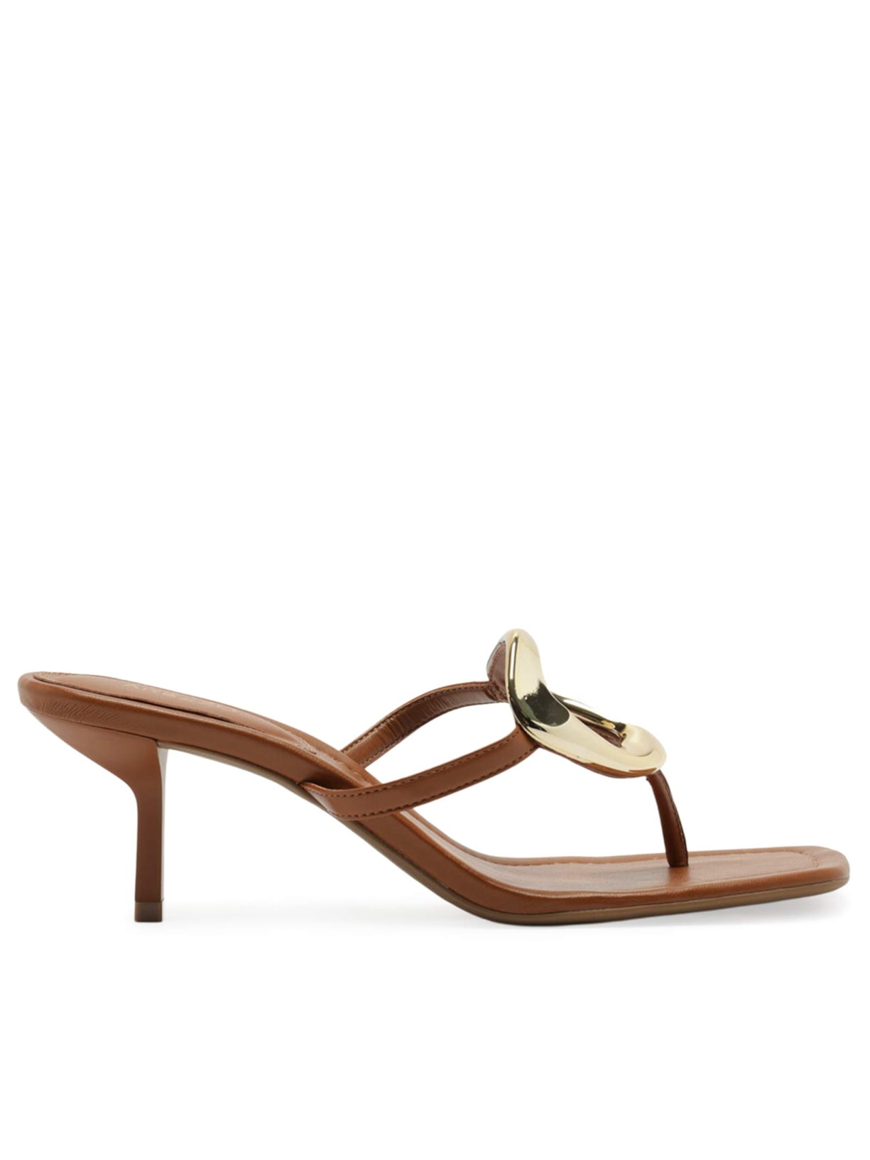 Sandália Feminina Tamanco Salto Kitten Metal Orgânico - Marrom