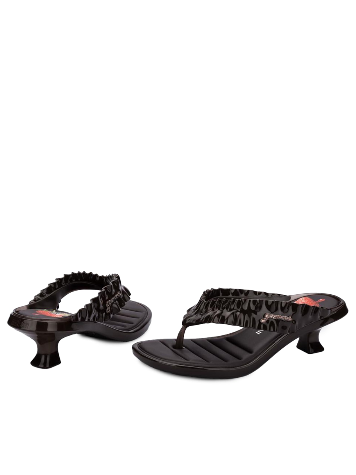 Sandália Feminina Thong Kitten Heel Marrom Melissa + Ganni