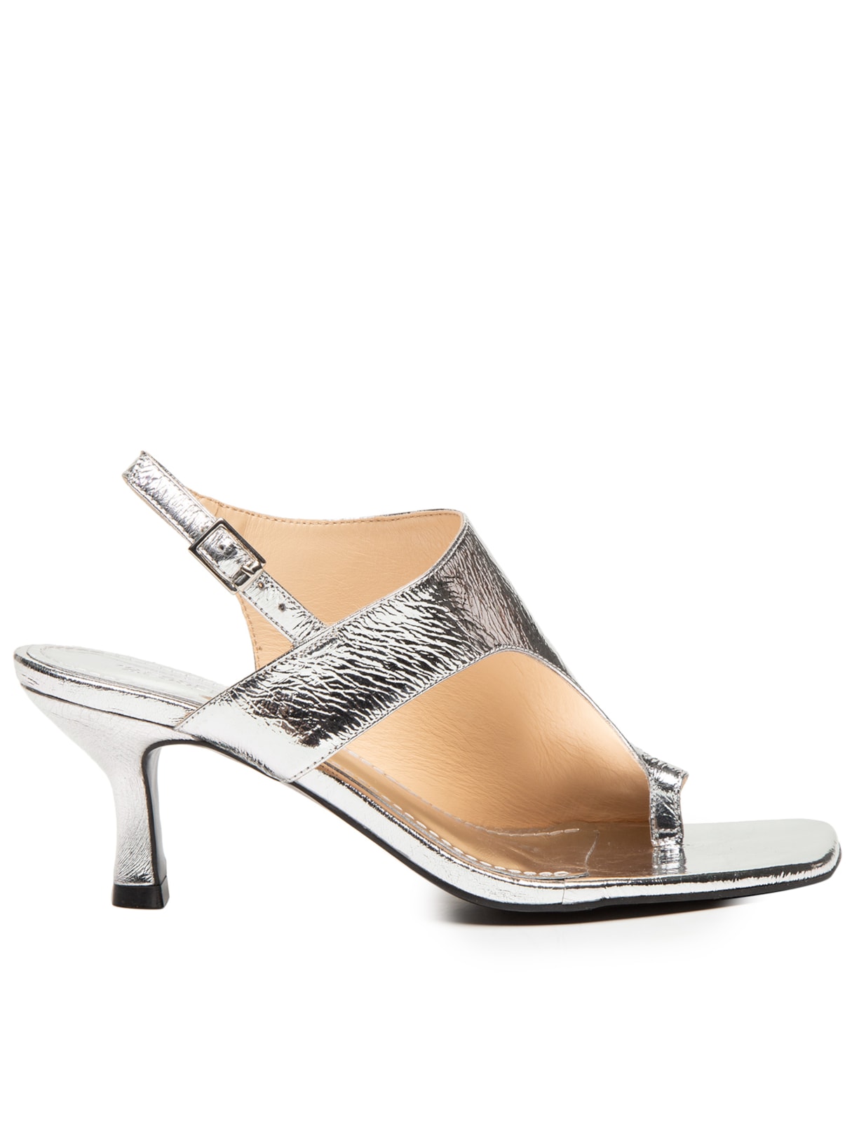 Sandália Feminina Tira Larga Em Couro - Prata