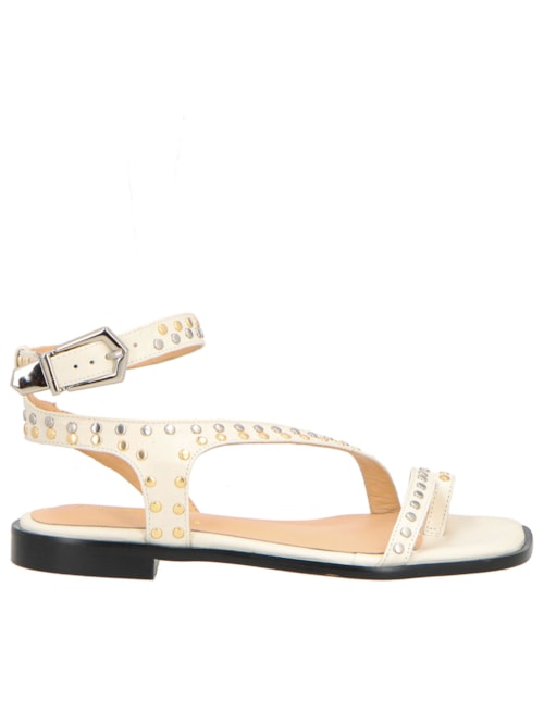 Sandália Feminina Tiras Com Aplicação - Off White