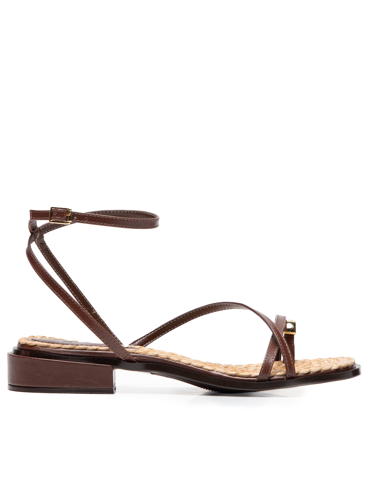 Sandália Feminina Tiras Em Couro Palmilha Em Palha - Marrom