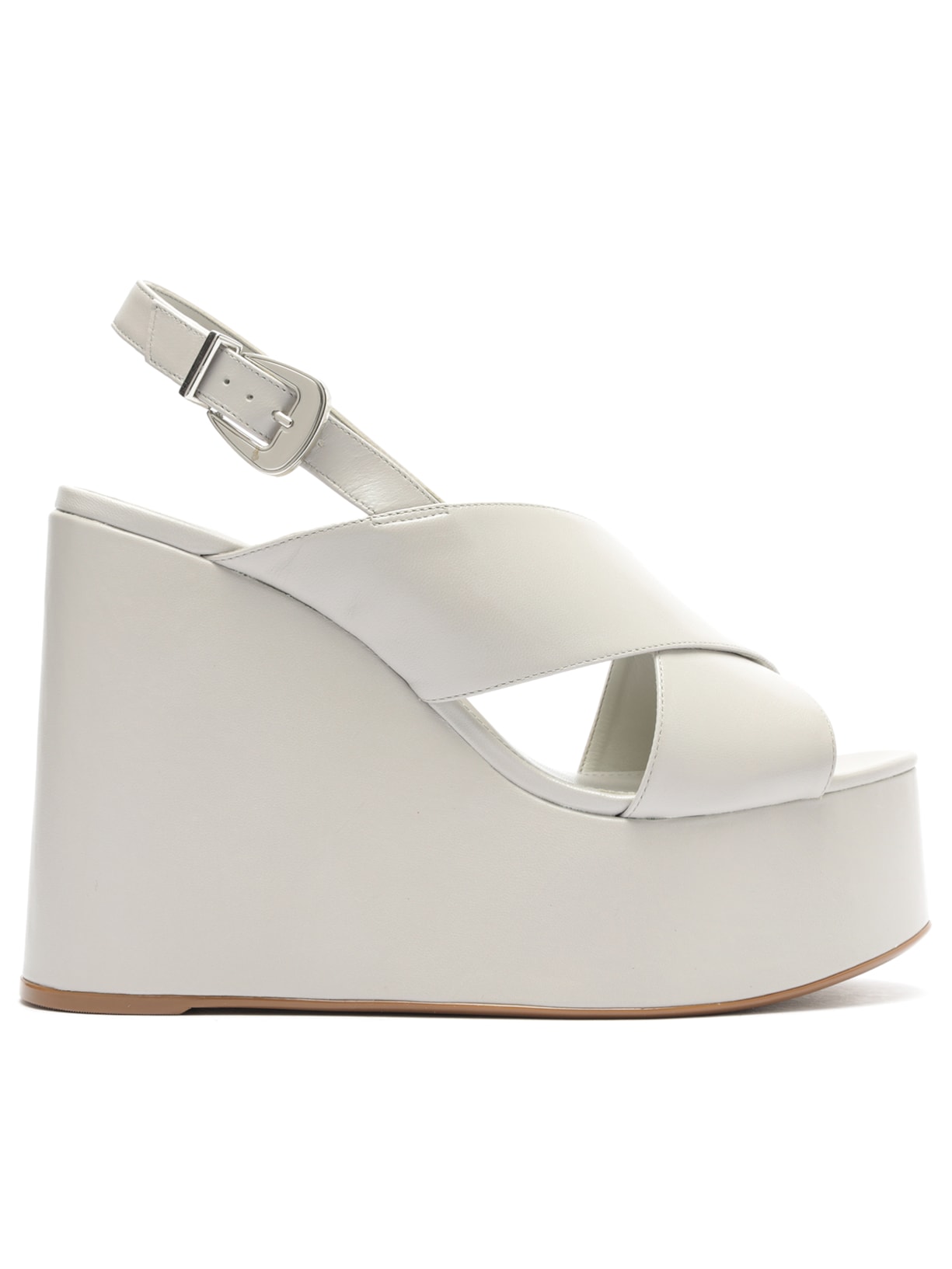 Sandália Feminina Wide Plataforma Couro - Cinza