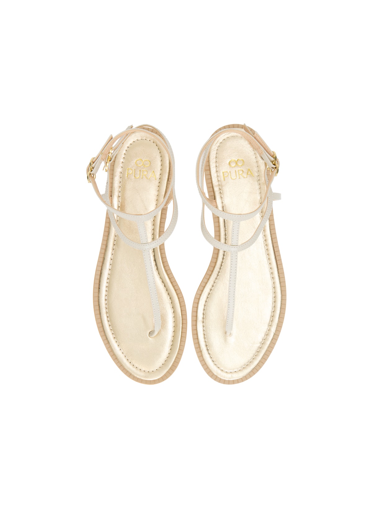 Sandália Flat Celina Champagne e Off White Pura