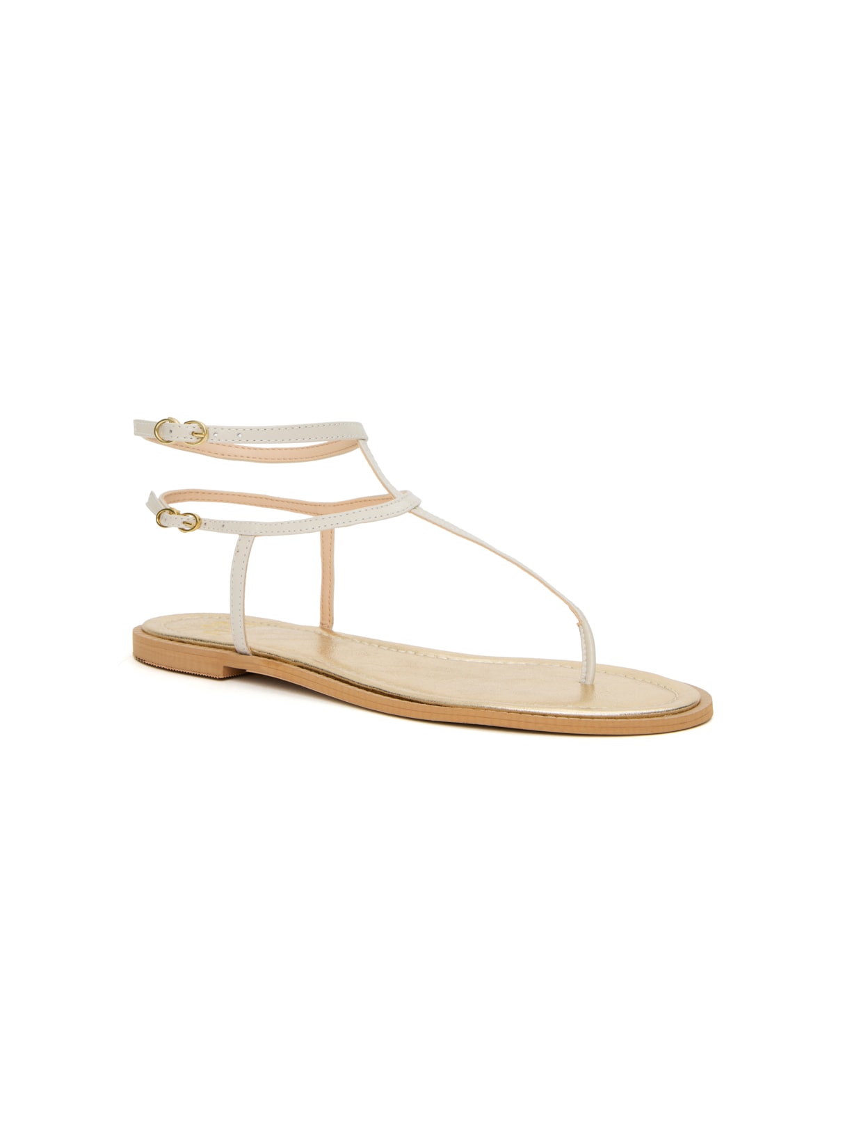 Sandália Flat Celina Champagne e Off White Pura