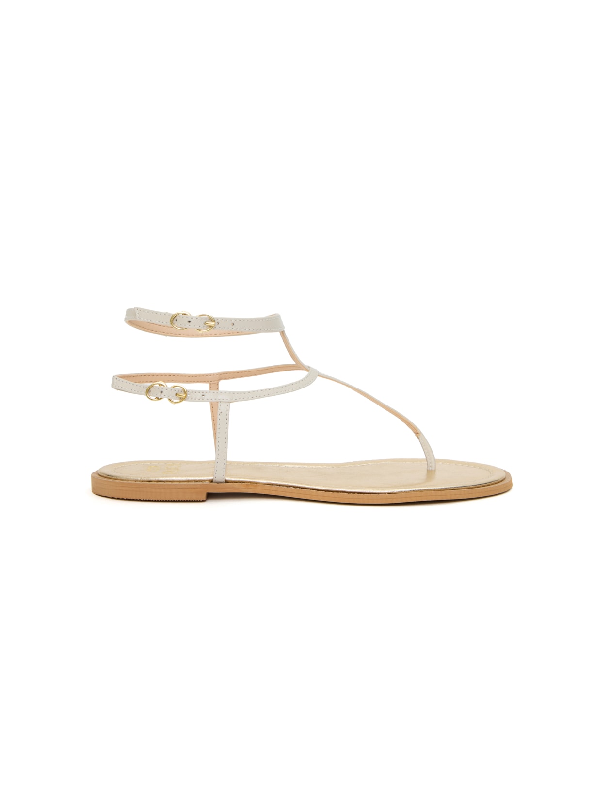 Sandália Flat Celina Champagne e Off White