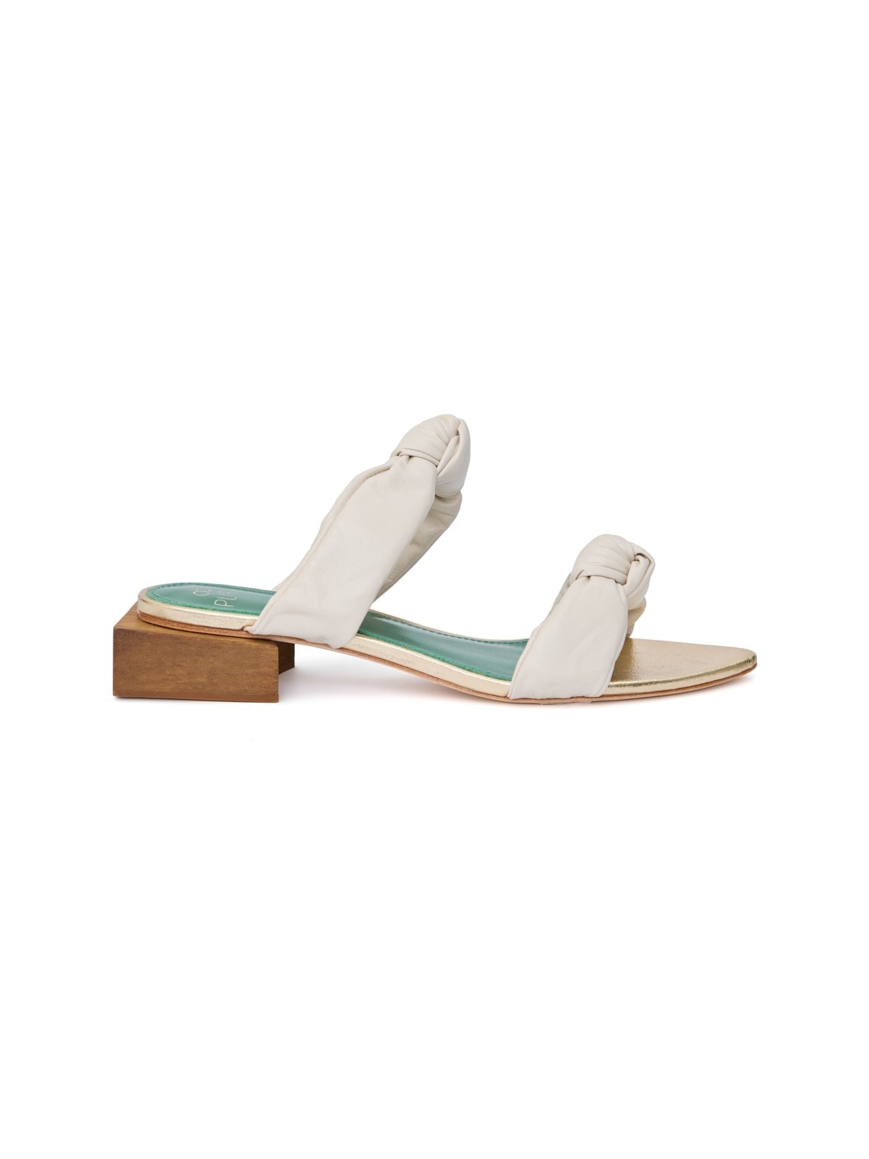 Sandália Flat Leticia Couro Champagne e Off White Pura