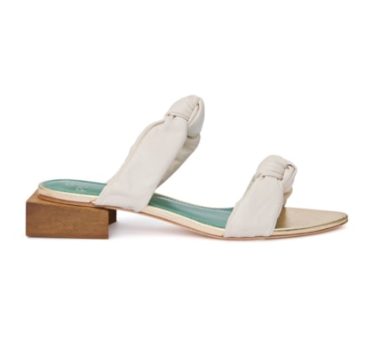 Sandália Flat Leticia Couro Champagne e Off White