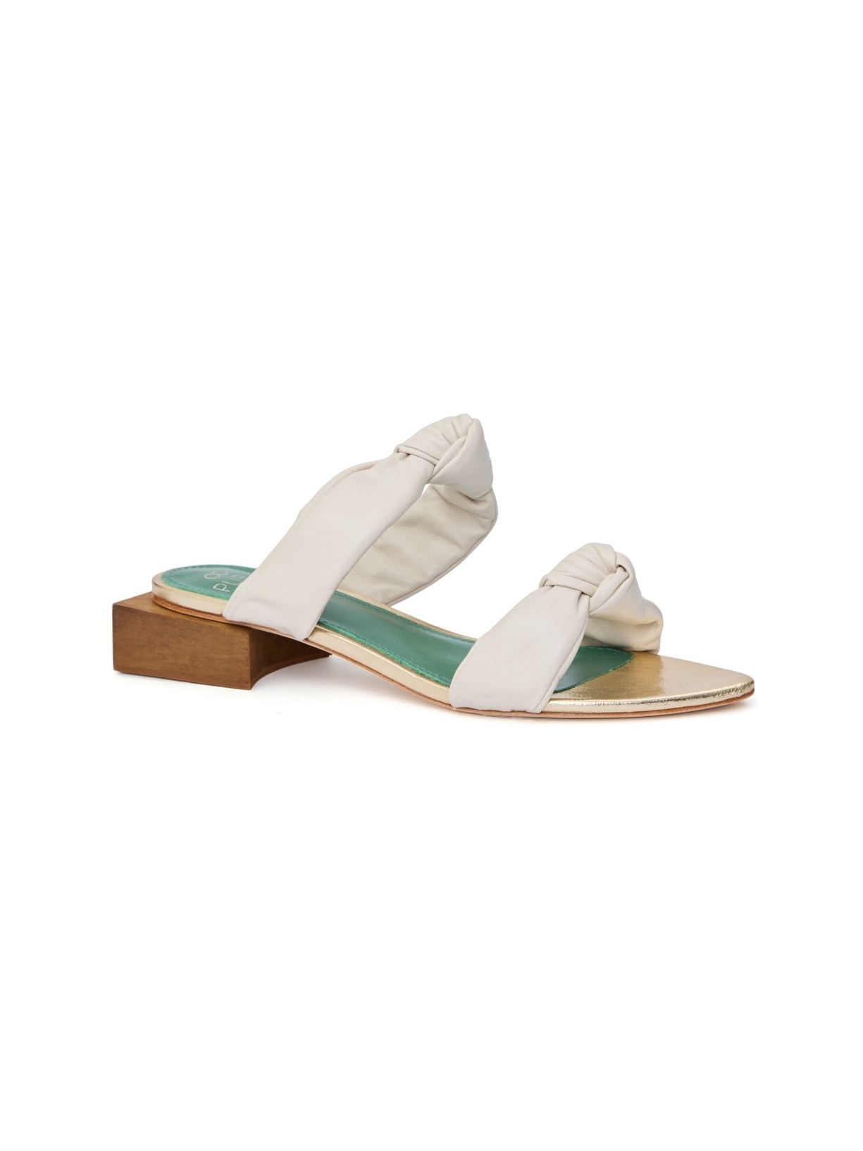 Sandália Flat Leticia Couro Champagne e Off White Pura