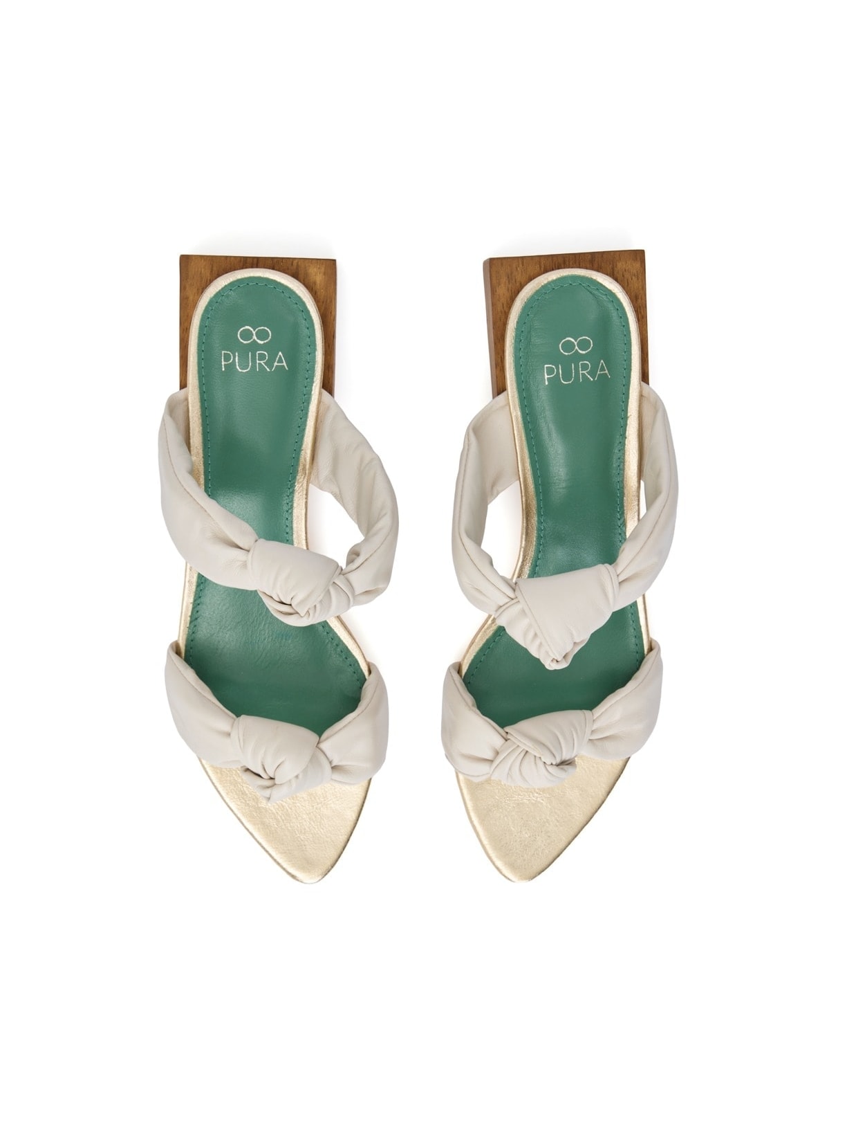 Sandália Flat Leticia Couro Champagne e Off White Pura