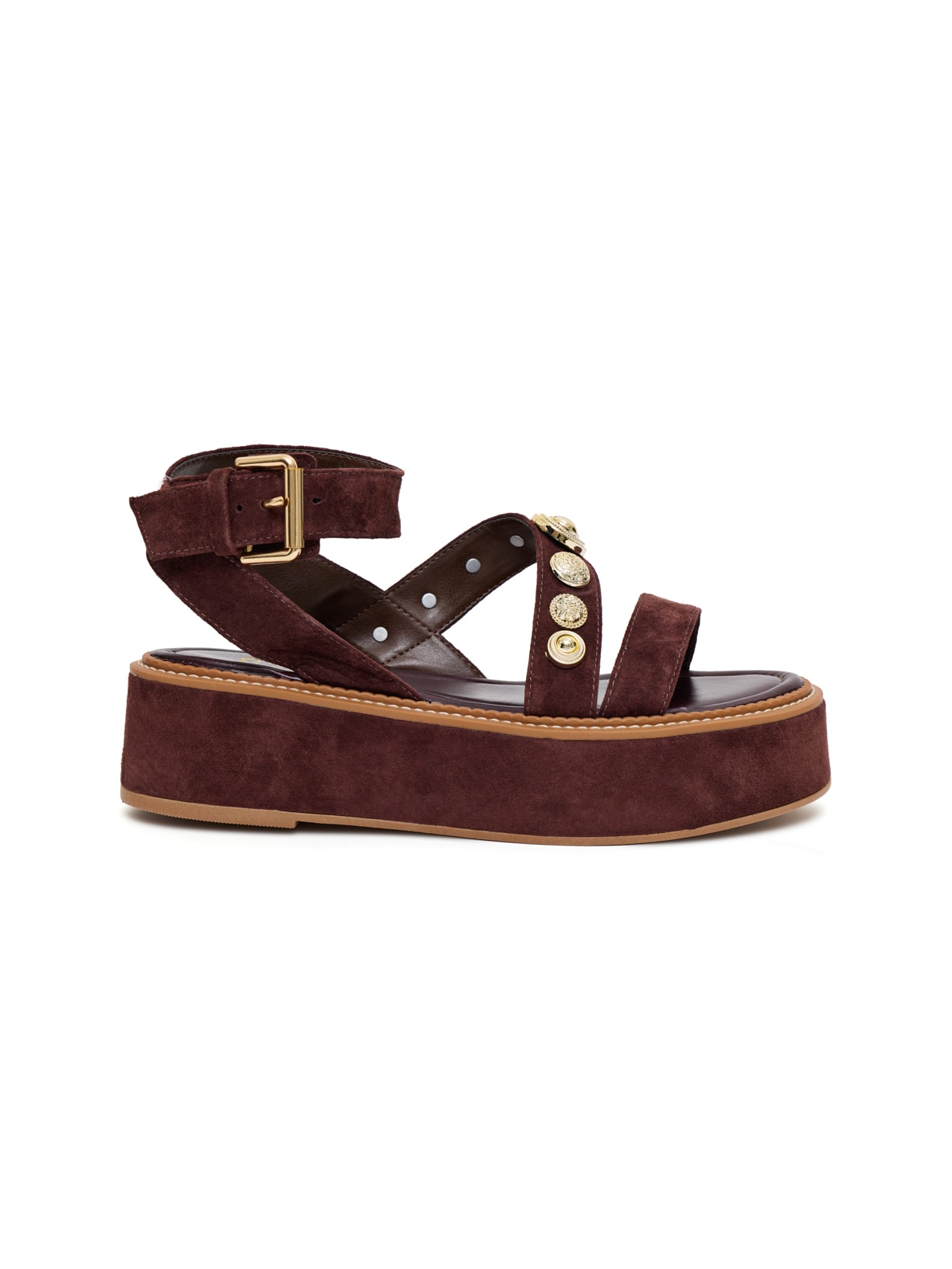 Sandália Flatform Mira Burgundy em Camurça Pura
