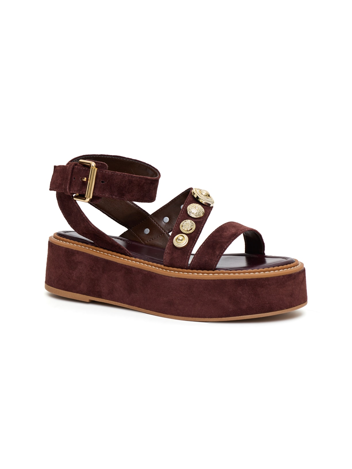 Sandália Flatform Mira Burgundy em Camurça Pura