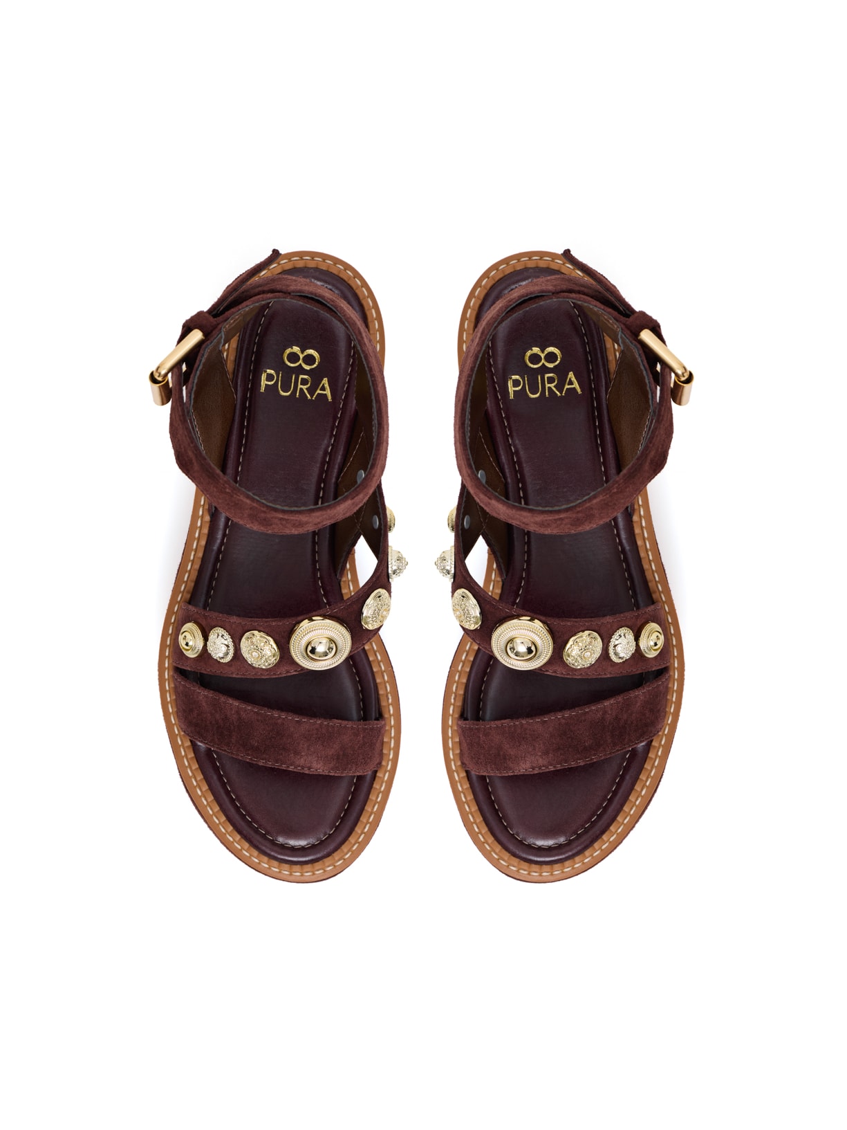Sandália Flatform Mira Burgundy em Camurça Pura