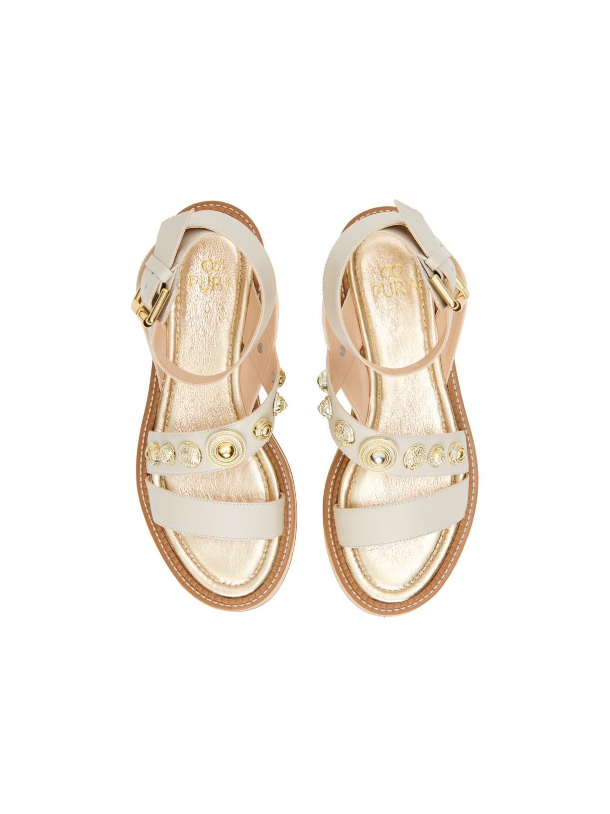 Sandália Flatform Mira Champagne e Off White Pura