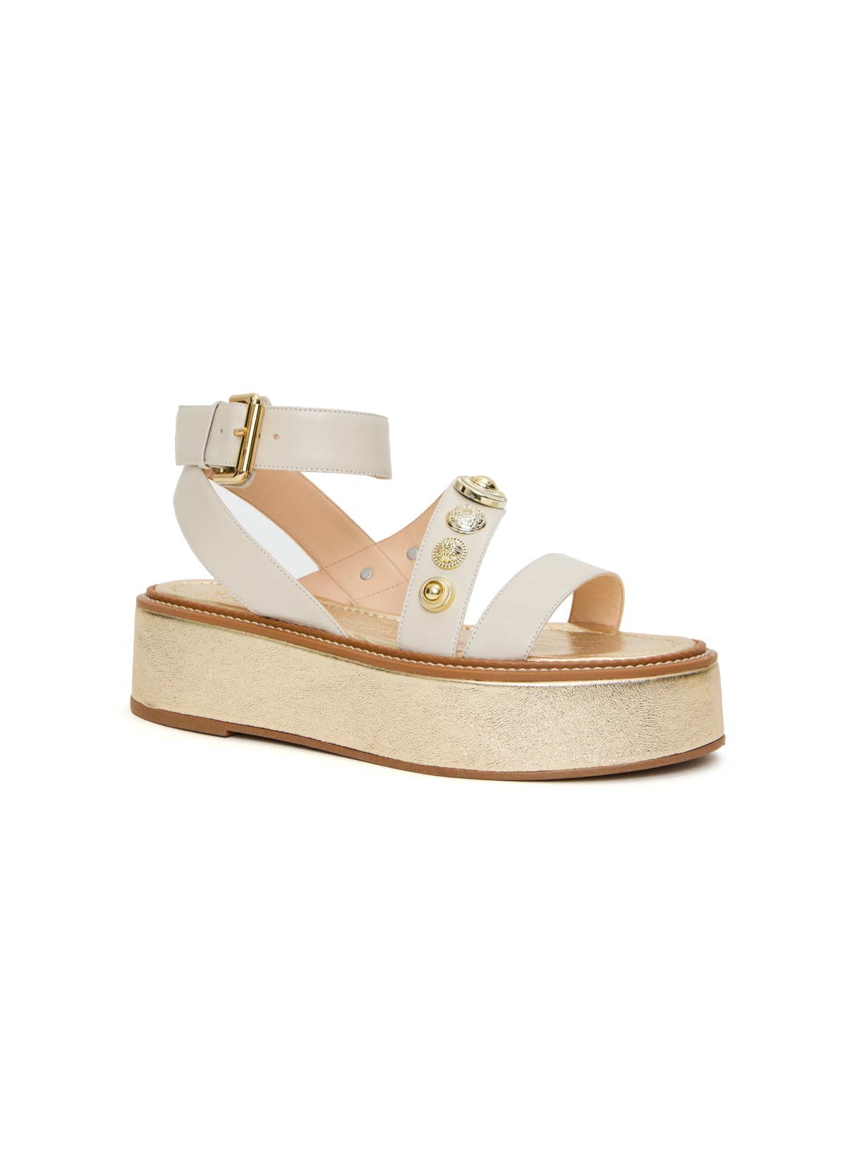 Sandália Flatform Mira Champagne e Off White Pura