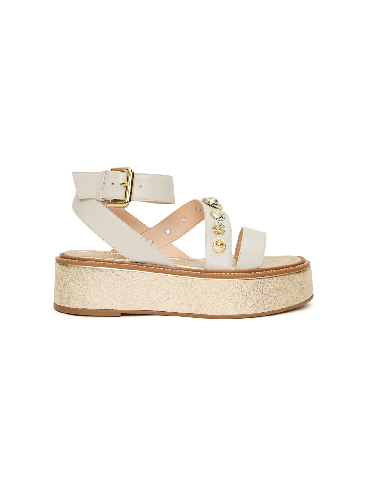 Sandália Flatform Mira Champagne e Off White