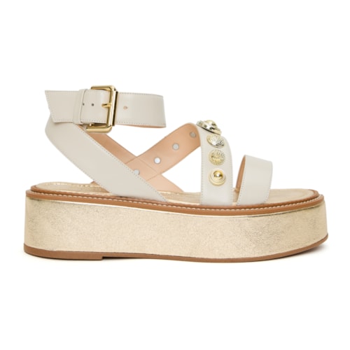 Sandália Flatform Mira Champagne e Off White