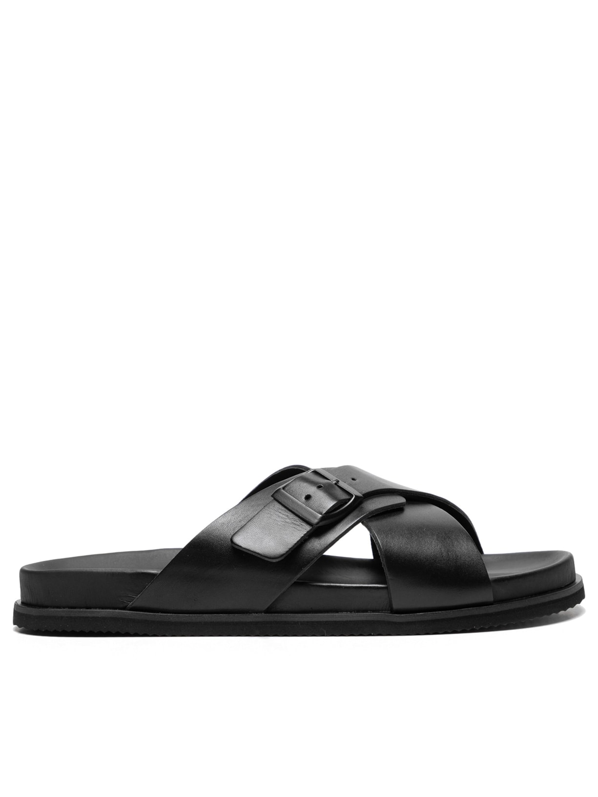 Sandália Masculina Clássica Em Couro Det - Preto