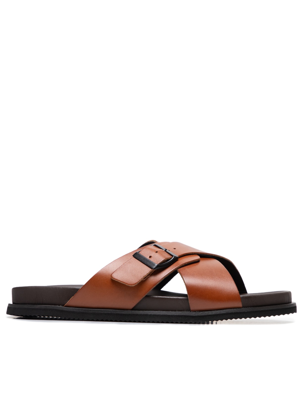 Sandália Masculina Clássica Em Couro Detalhe Em Fivela - Marrom