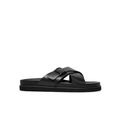 Sandália Masculina Clássica Em Couro Detalhe Em Fivela - Preto
