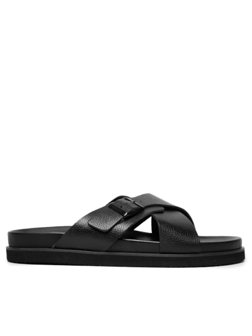Sandália Masculina Clássica Em Couro Detalhe Em Fivela - Preto