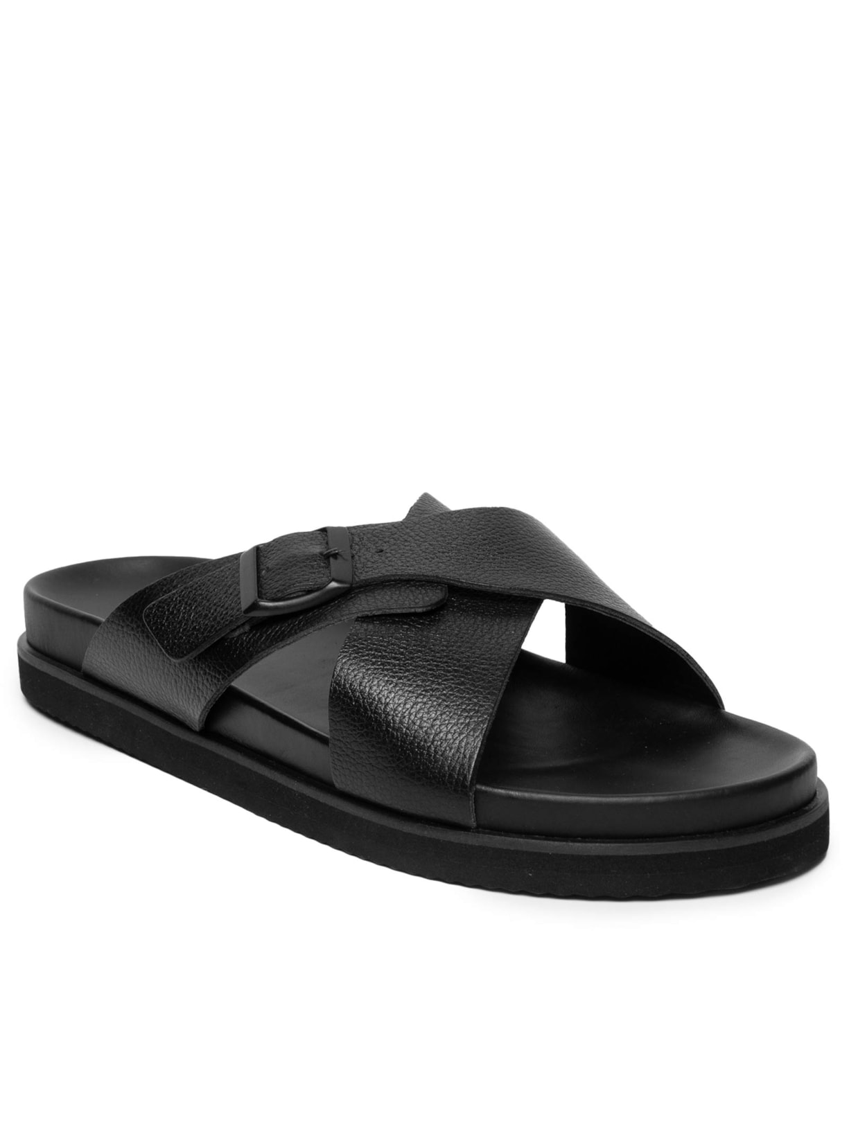 Sandália Masculina Clássica Em Couro Detalhe Em Fivela Preto '2 Essential