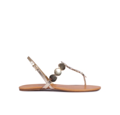 Sandália Rasteira Acacia Couro Boho - Dourado