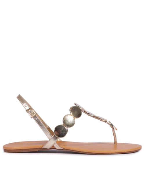 Sandália Rasteira Acacia Couro Boho - Dourado