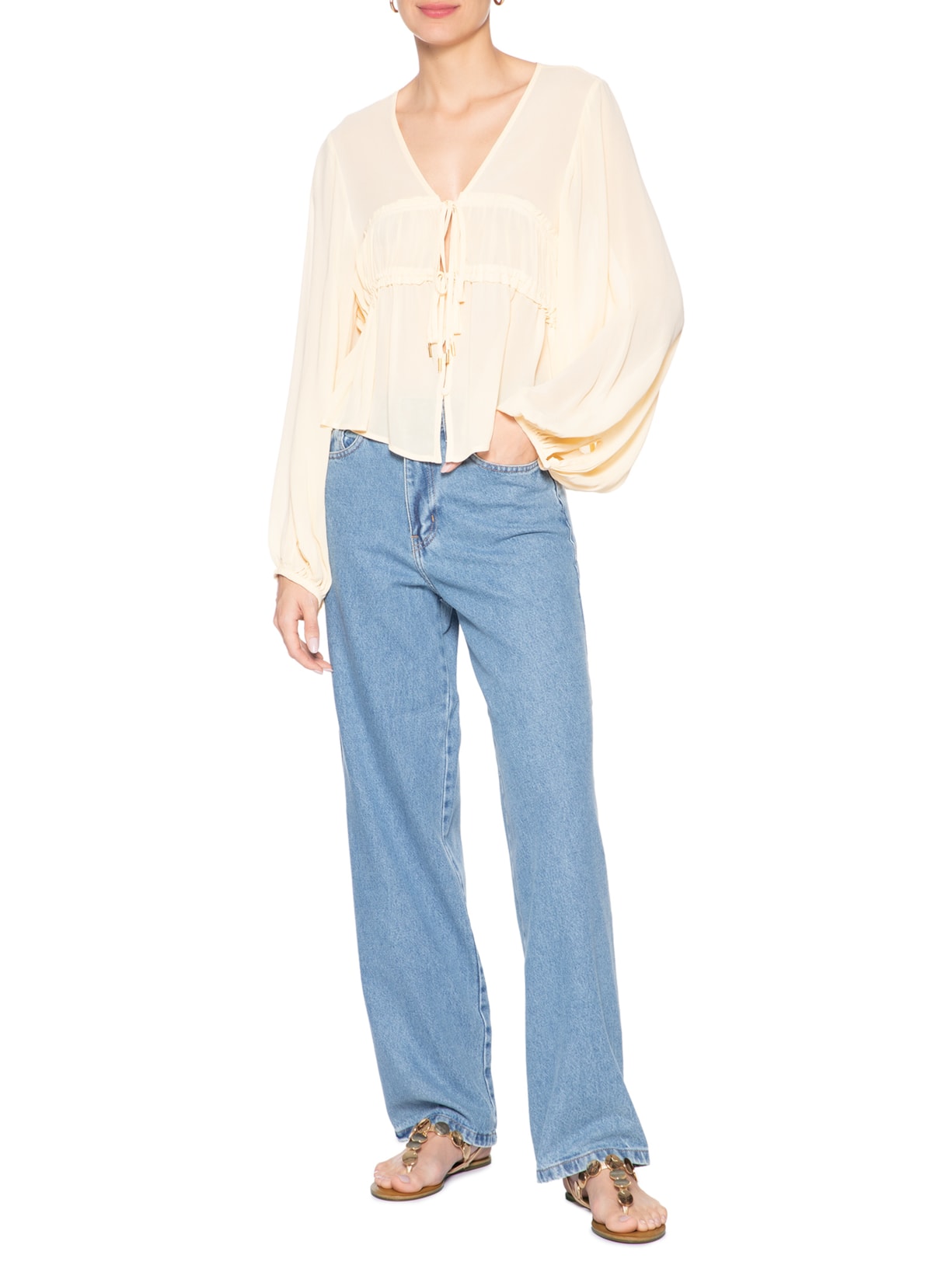 Sandália Rasteira Acacia Couro Boho Dourado Schutz