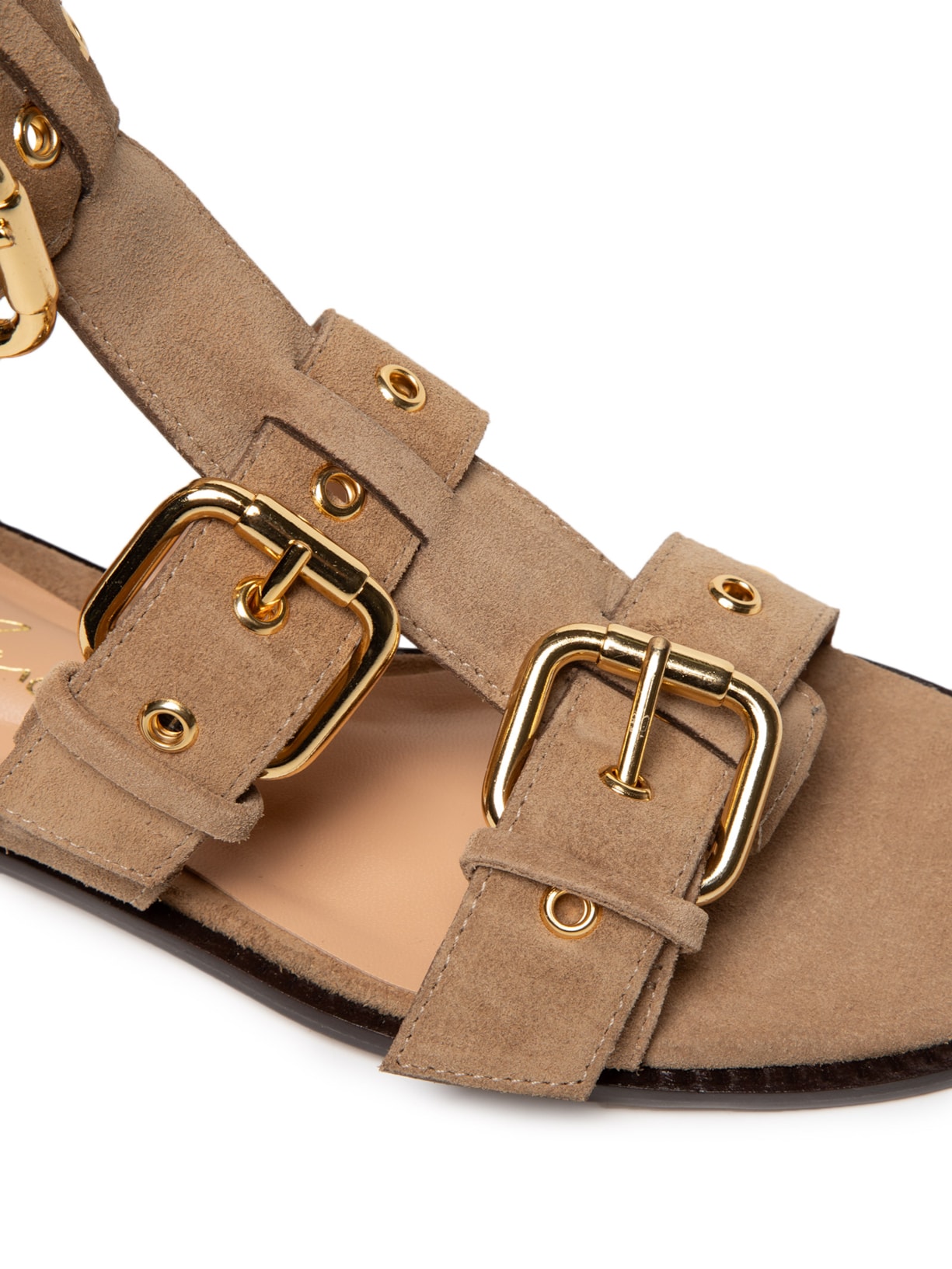 Sandália Rasteira Camurção Bege Luiza Barcelos