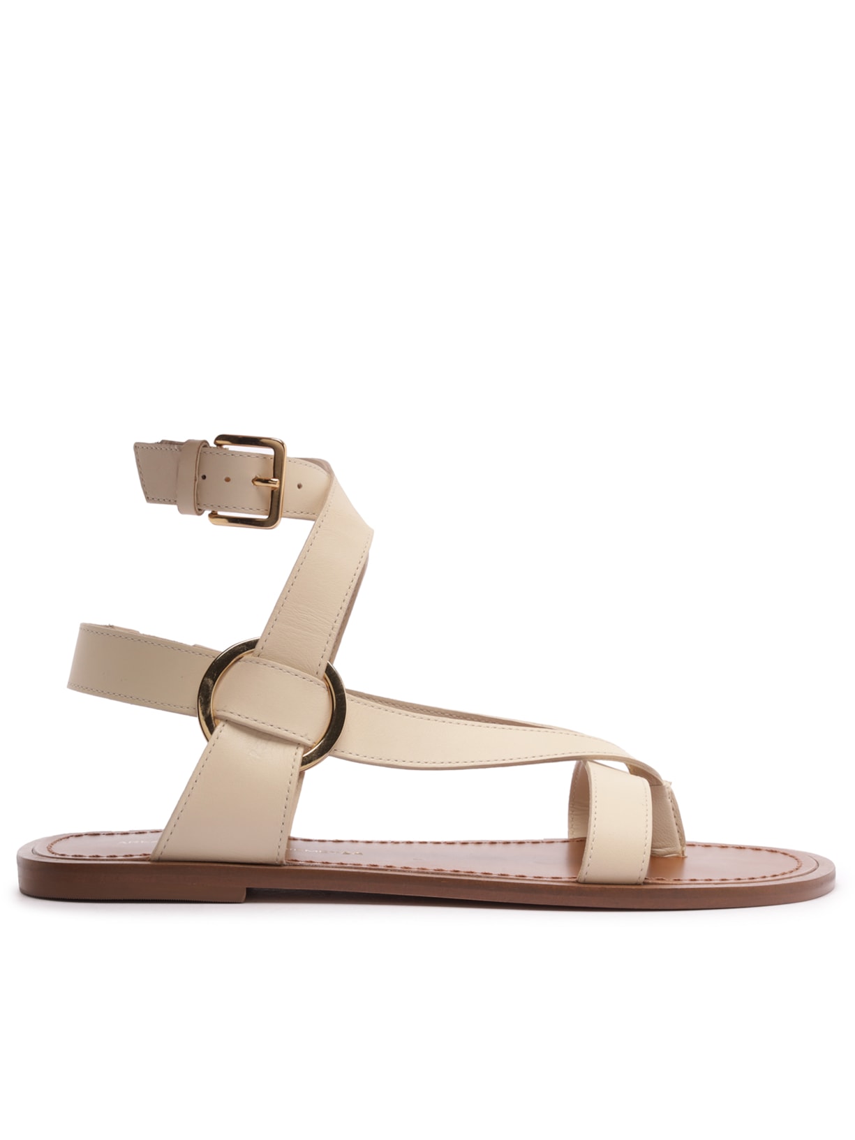 Sandália Rasteira Couro Tiras Largas Bege Arezzo + Lenny Niemeyer