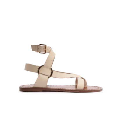Sandália Rasteira Couro Tiras Largas - Bege
