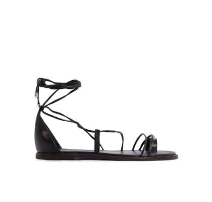 Sandália Rasteira Feminina Amarração - Preto