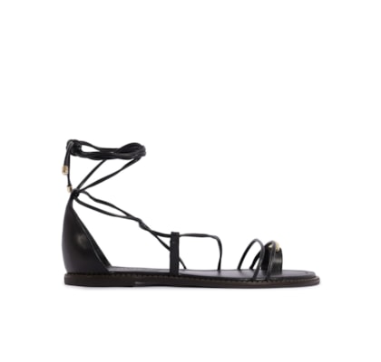 Sandália Rasteira Feminina Amarração - Preto