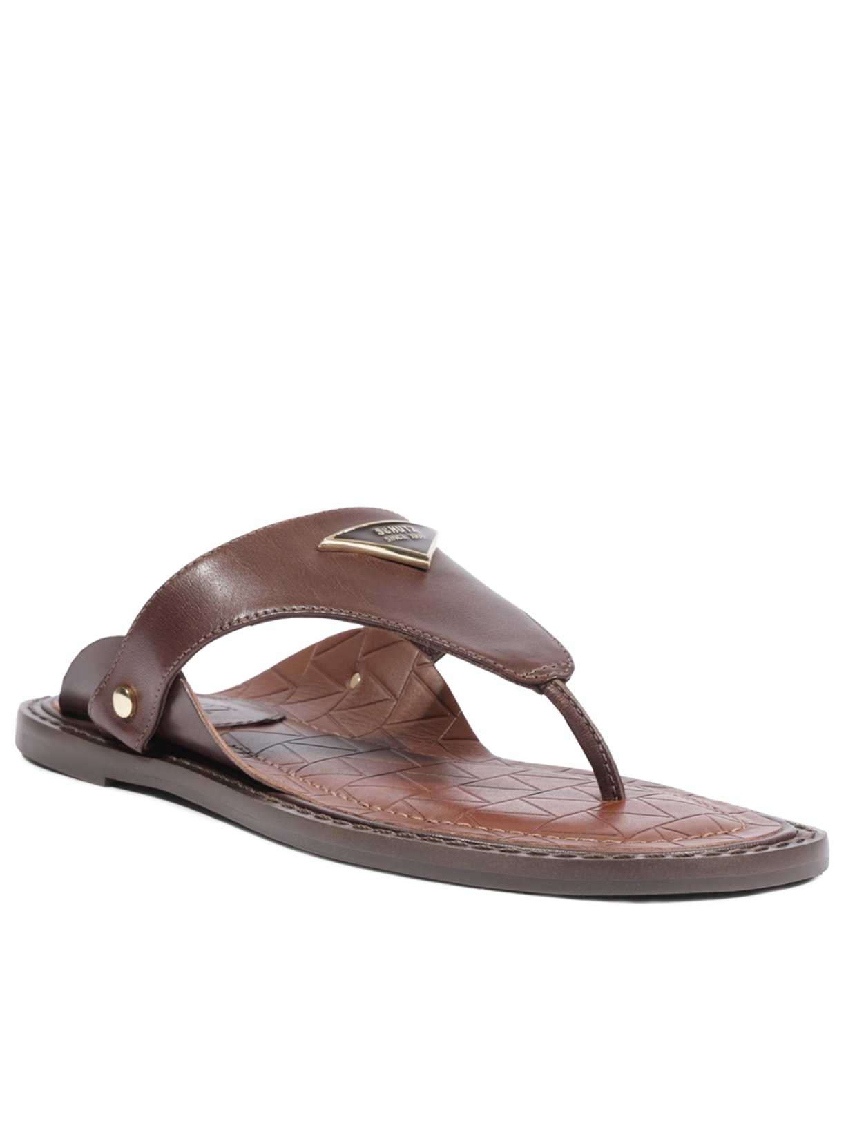 Sandália Rasteira Feminina Flat Shield Marrom Schutz