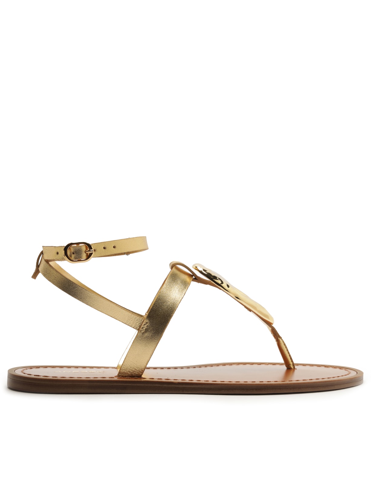 Sandália Rasteira Feminina Leather Metal Dourado Arezzo