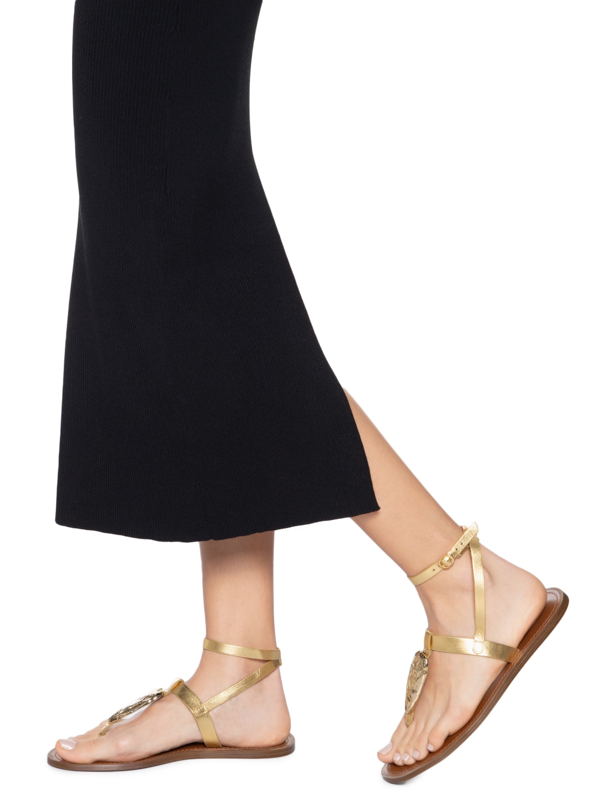 Sandália Rasteira Feminina Leather Metal Dourado Arezzo