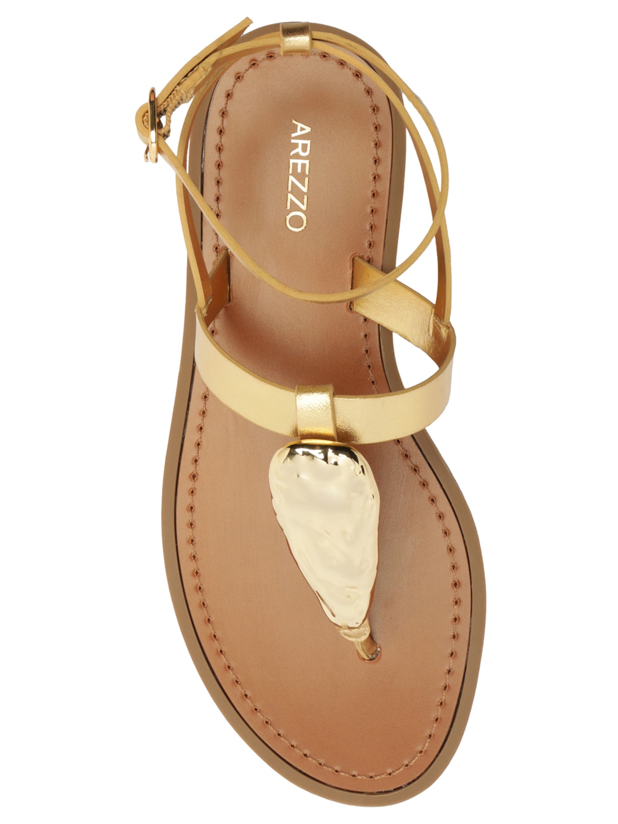 Sandália Rasteira Feminina Leather Metal Dourado Arezzo