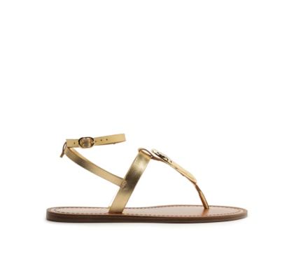 Sandália Rasteira Feminina Metalizada - Dourado