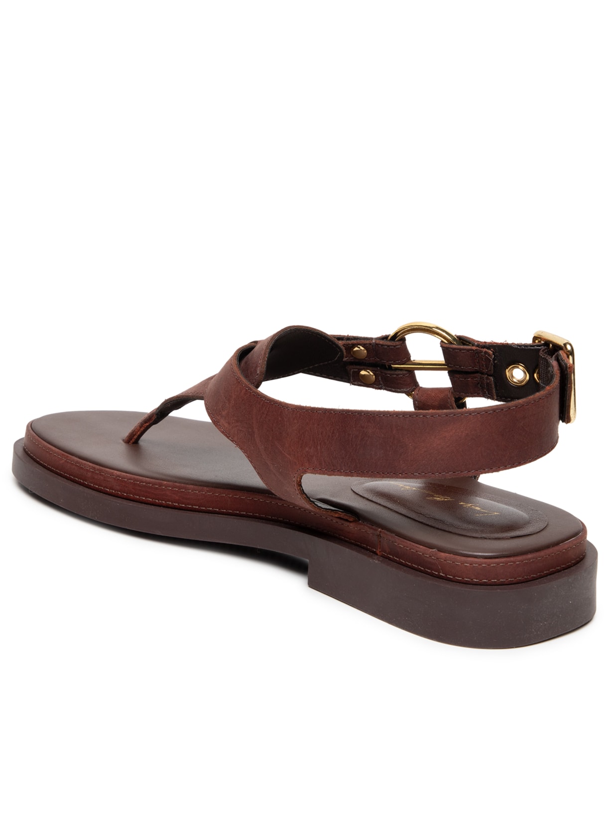 Sandália Rasteira Feminina Rocky Couro Café Marrom Luiza Barcelos