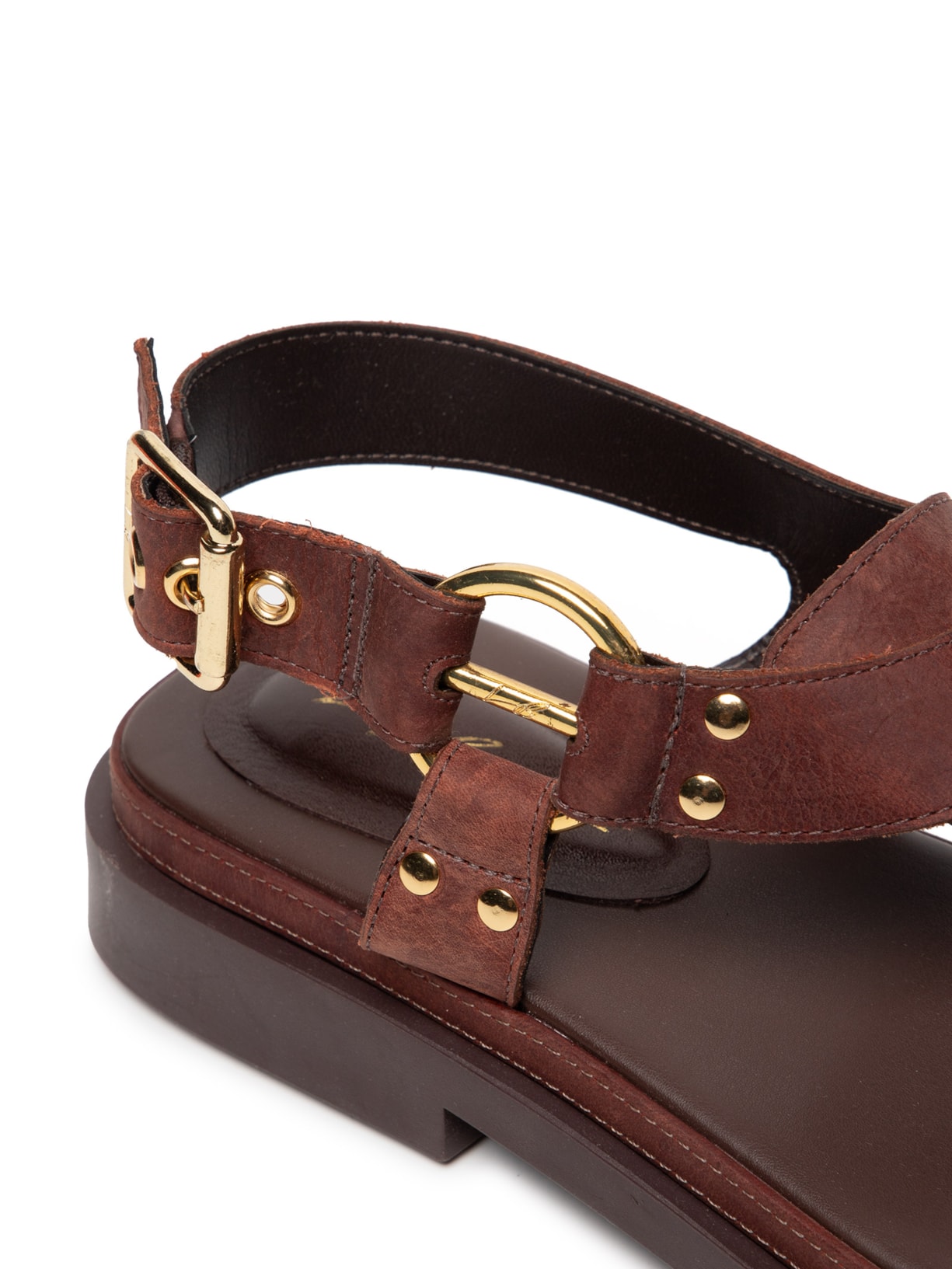 Sandália Rasteira Feminina Rocky Couro Café Marrom Luiza Barcelos