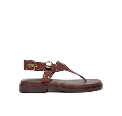 Sandália Rasteira Feminina Rocky Couro Café - Marrom