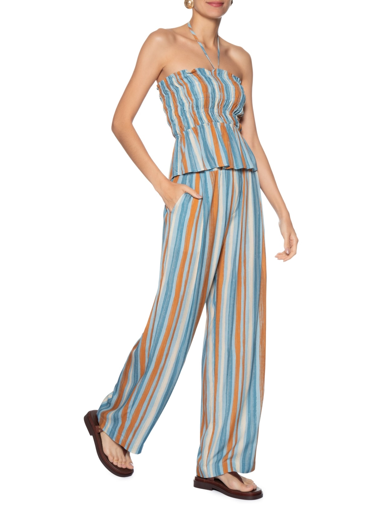 Sandália Rasteira Feminina Rocky Couro Café Marrom Luiza Barcelos