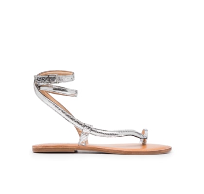 Sandália Rasteira Snake Platina - Prata 