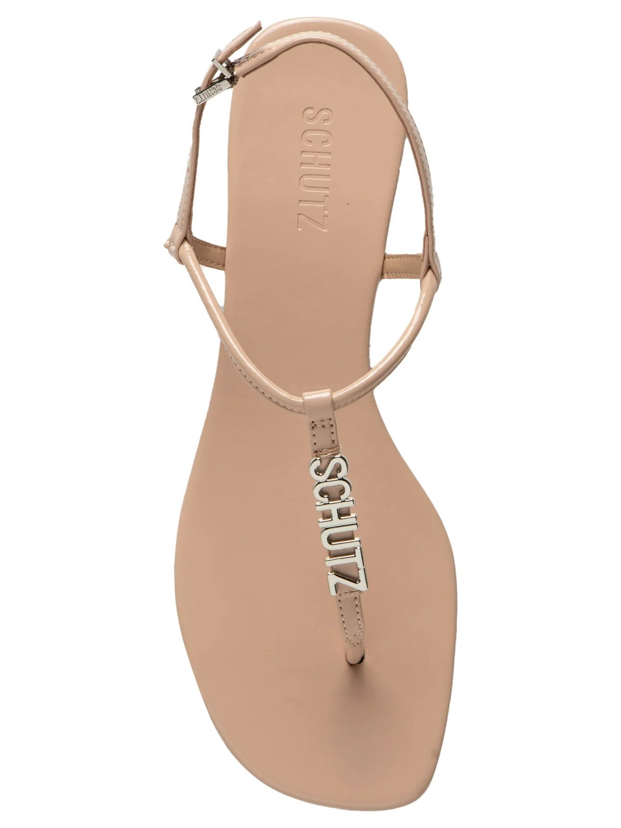 Sandália Rasteira Verniz Cristal Bege Schutz
