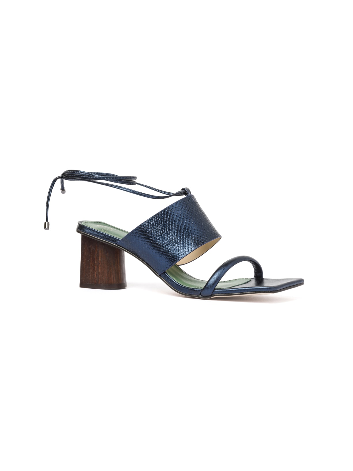 Sandália Salto Alto Couro Aura Night Blue