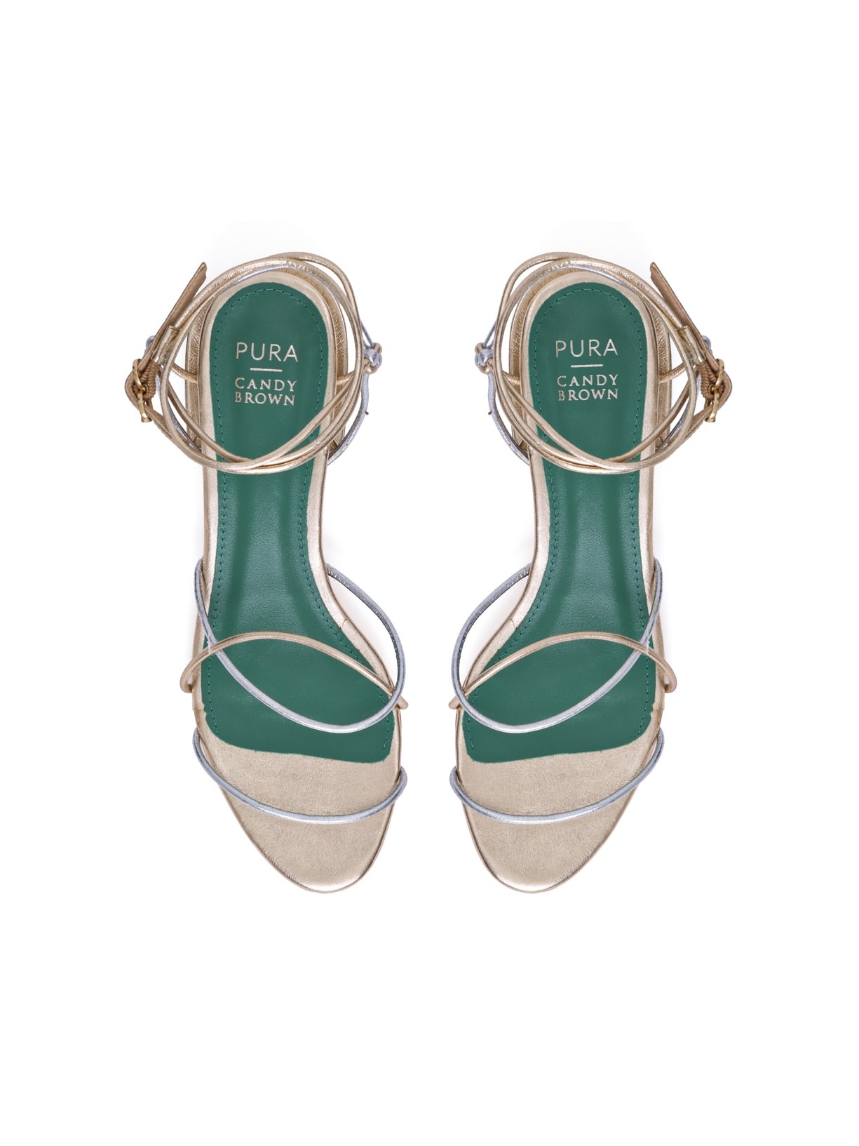 Sandália Salto Baixo Couro Cloe Champagne e Prata Pura