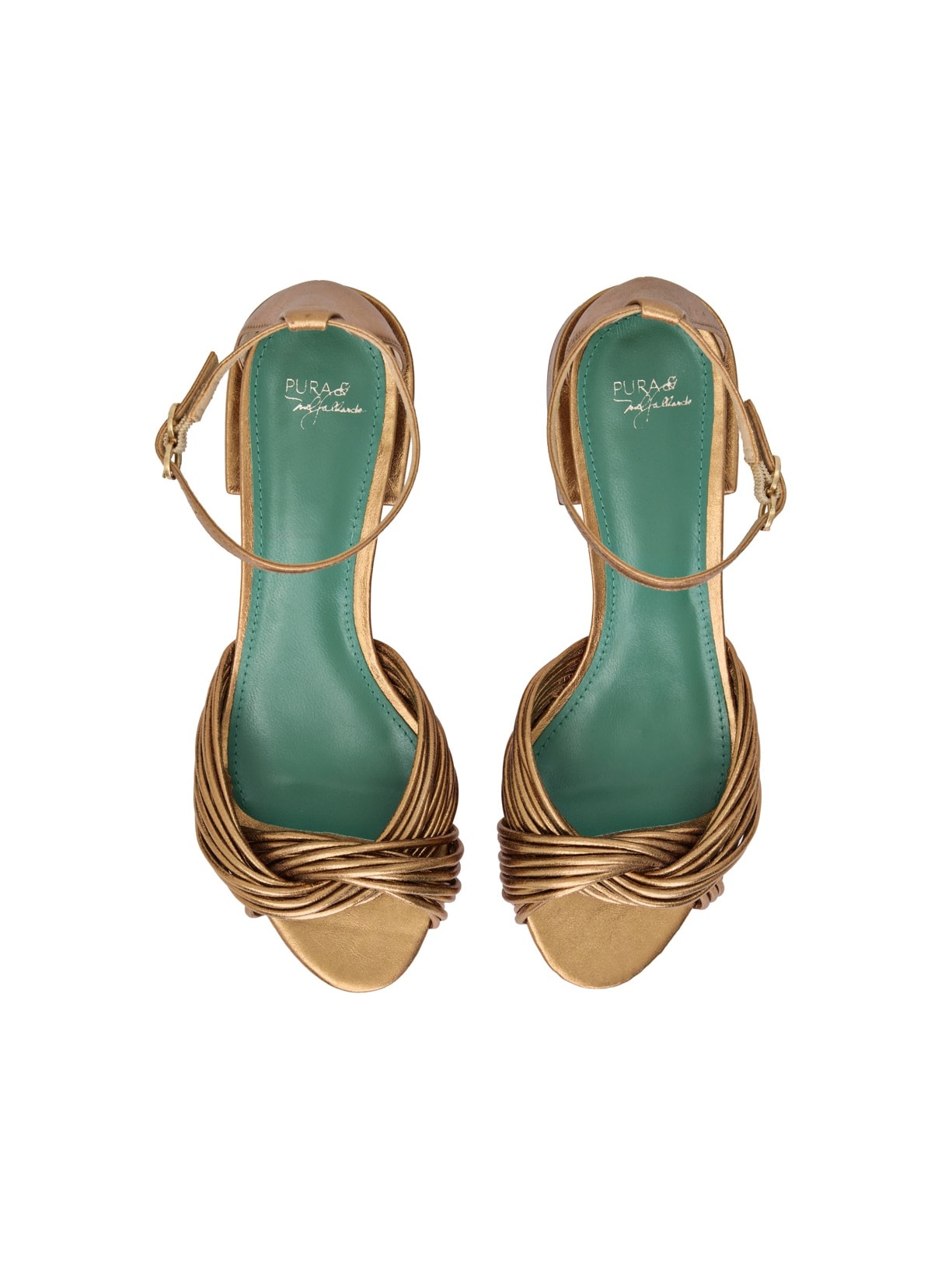 Sandália Salto Baixo Mel Enlace Bronze Pura