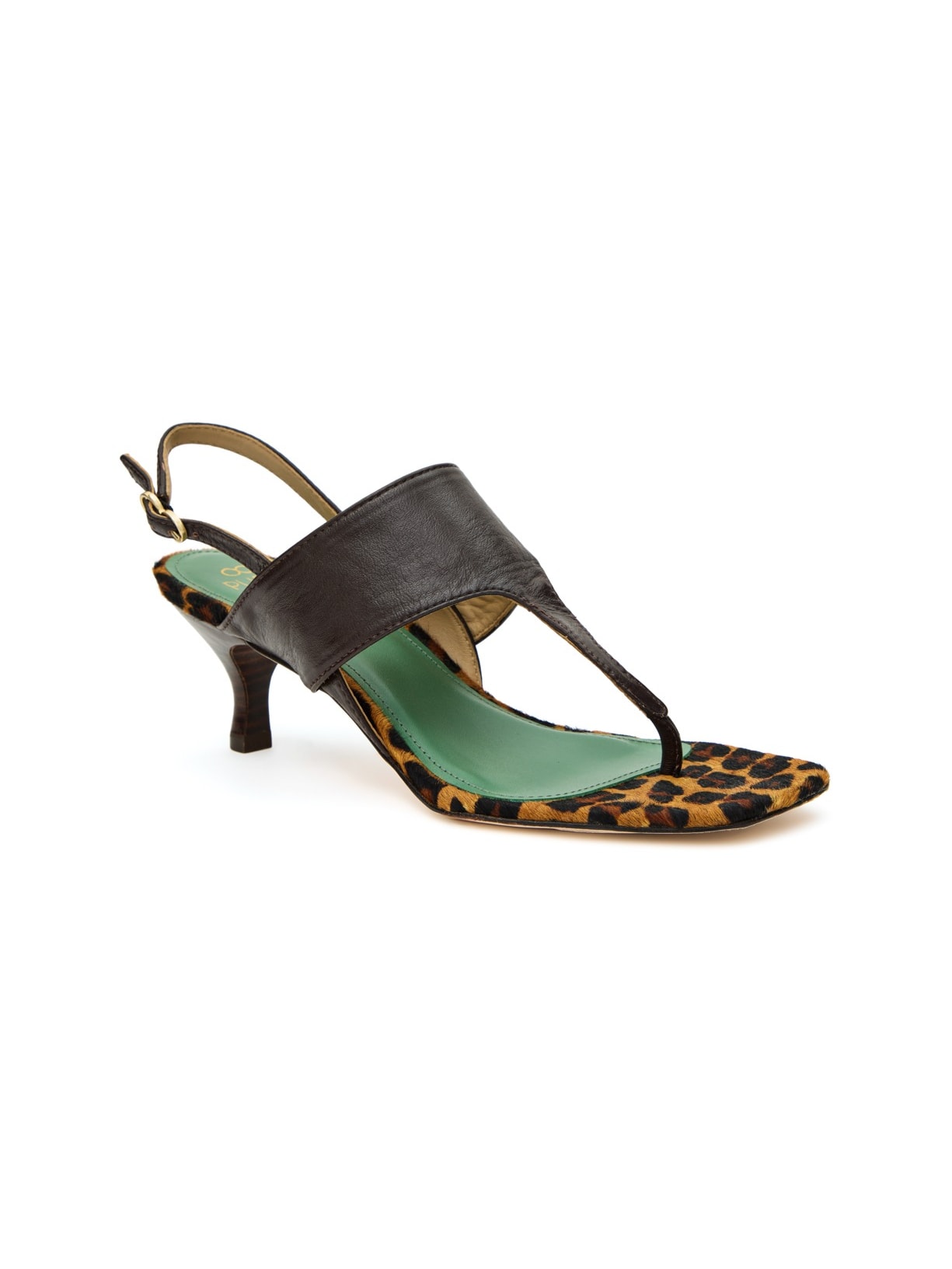Sandália Salto Bárbara Couro Expresso e Onça Pura