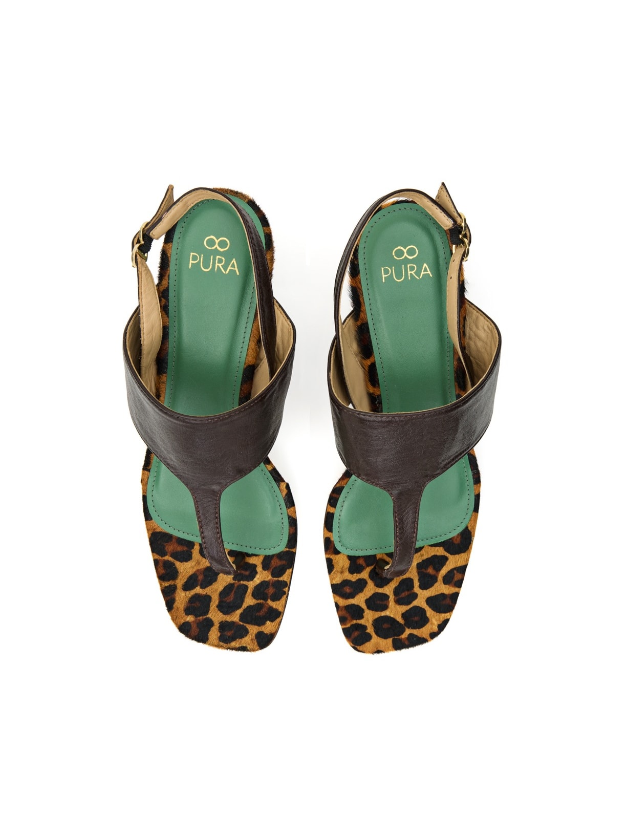 Sandália Salto Bárbara Couro Expresso e Onça Pura